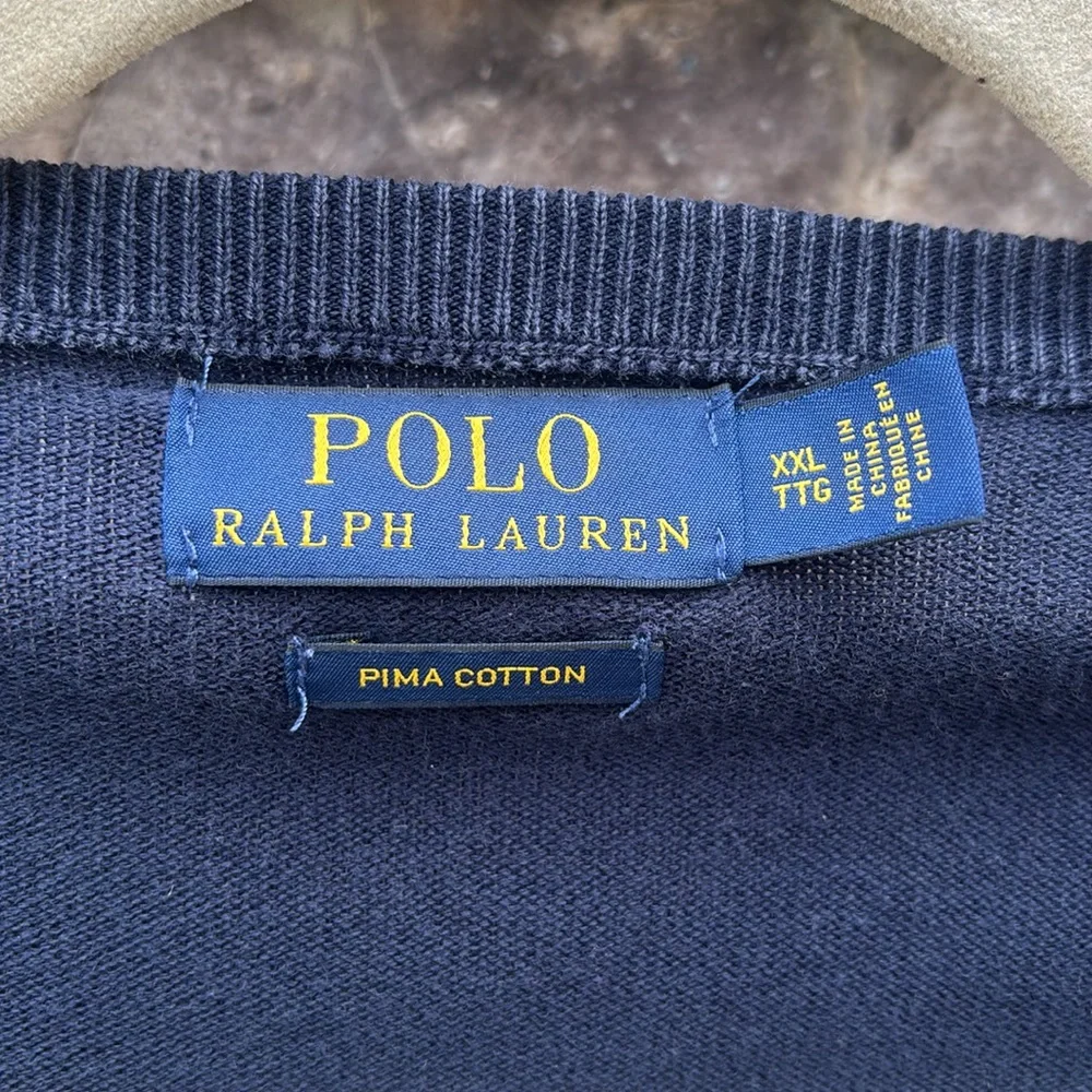 Polo Ralph Lauren Navy V-neck Sweater Pony Logo Pima Cotton Men’s XXL